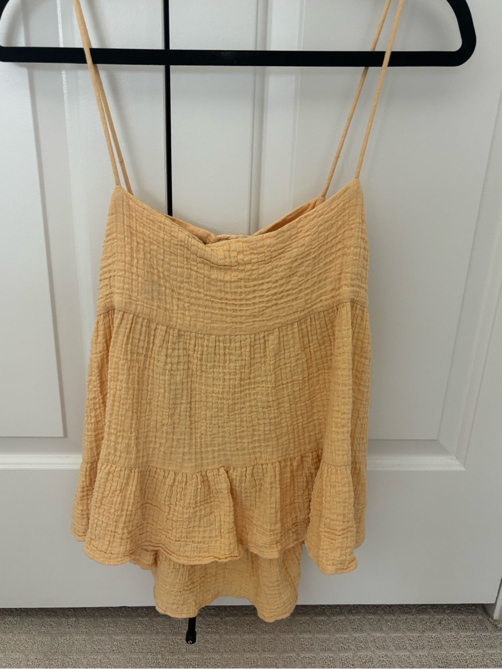 Zara Soft Yellow Textured Tiered Spaghetti-Strap Cami